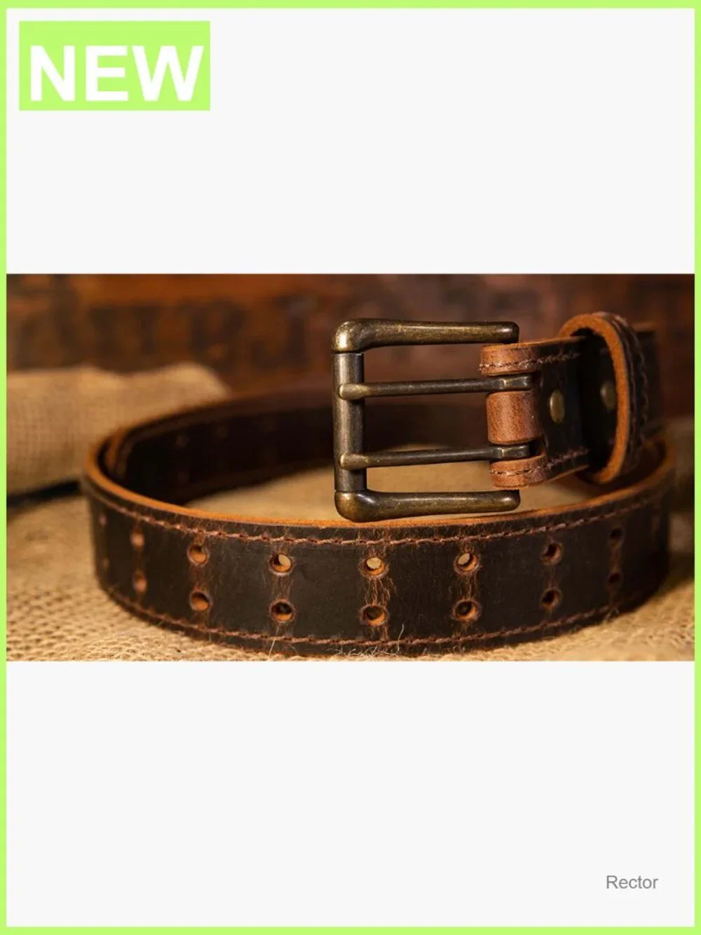 Vintage Retro Double Prong Leather Belt, 1.5